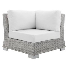 Outdoor Patio Wicker Rattan Corner Chair With Backrest And Seat Cushion