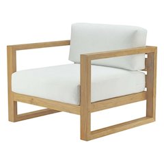 Teak Outdoor Lounge Armchair With Cushioned Seat And Armrests