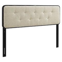 Fabric and Wood Button-Tufted King Headboard Only for Bed Frame, Black Beige