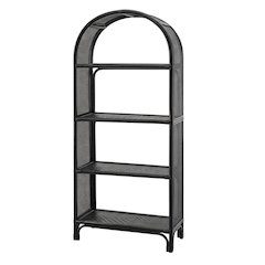 Black Arched Rattan Bookshelf with Slim Shelves and Natural Finish