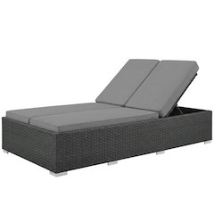 Outdoor Patio Double Chaise With Cushioned Seat For Relaxation