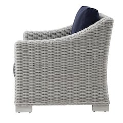 Outdoor Patio Wicker Rattan Armchair With Cushioned Seat And Armrests