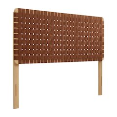 Vegan Leather Queen Headboard with Woven Texture and Durable Frame