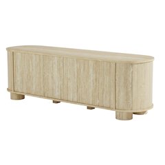 Gray Faux Travertine TV Stand with Solid Mango Construction