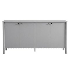 Wooden Scalloped 4-Door Sideboard Buffet Cabinet with Storage, Light Gray