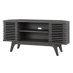Gray wood corner TV stand with sleek design and sturdy construction