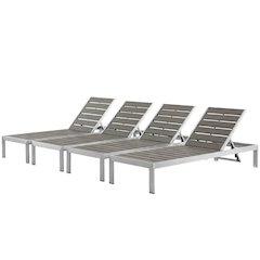 Outdoor Patio Aluminum Chaise Set Of 4 With Stack-Free Design, Backrests
