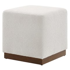 Square Boucle Upholstered Ottoman, Neutral Tone, Versatile Seating, Footrest