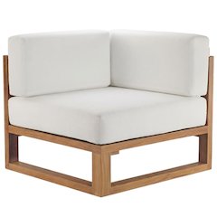 Teak Wood Outdoor Corner Lounge Chair With Comfortable Backrest, Cushioned Seat