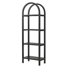 Black Narrow Arched Bookshelf, Elevated Shelves, Engineered Wood Construction
