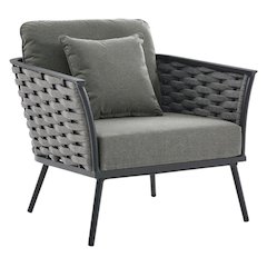 Outdoor Patio Aluminum Armchair With Cushioned Seat And Armrests