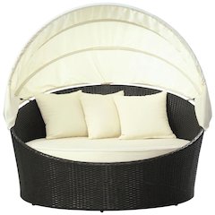 Outdoor Patio Daybed With Cushioned Seating And Armrests For Relaxation