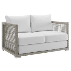 Outdoor Wicker Rattan Loveseat With Cushions And Armrests