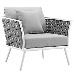 Aluminum Outdoor Patio Armchair With Cushioned Seat And Armrests