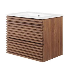 Walnut White 24-Inch Wall-Mount Bathroom Vanity with Ceramic Sink
