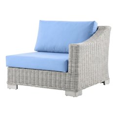Outdoor Lounge Chair With Wicker Rattan Armrest In Neutral Finish