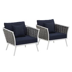 Outdoor Patio Aluminum Armchair Set Of 2 With Cushioned Seats For Garden, Deck