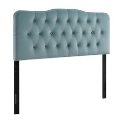 Blue Velvet Headboard, Full Diamond Tufted Design, Performance Fabric Finish