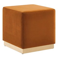 Square Performance Velvet Ottoman In Neutral Tone With Plush Upholstery