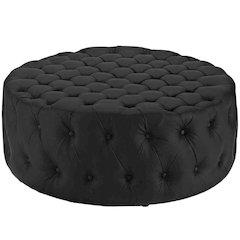 Black Vinyl Ottoman, Contemporary Upholstered Seat for Lounge