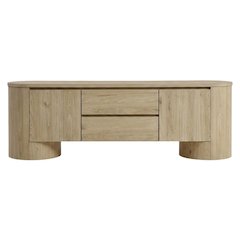 Oval Entertainment Center TV Console Cabinet with Storage and Drawers, Light Oak