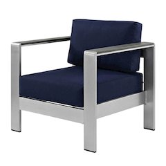 Outdoor Aluminum Armchair For Patio Lounge With Cushioned Seat