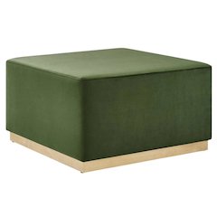 Square Performance Velvet Ottoman, Neutral Color, Plush Upholstery, Patio Spaces