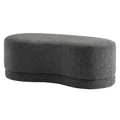 Upholstered Outdoor Ottoman Bench With Cushioned Top In Neutral Fabric