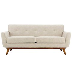 Fabric-Upholstered Small Loveseat Sofa for Bedroom or Small Spaces, Beige