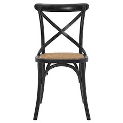 Wood and Rattan Dining Side Chair with Cane Back for Dining Room, Black