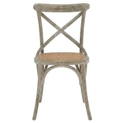 Wood and Rattan Dining Side Chair with Cane Back for Dining Room, Gray
