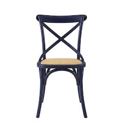Wood and Rattan Dining Side Chair with Cane Back for Dining Room, Midnight Blue