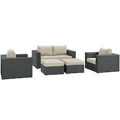 Sojourn 5 Piece Outdoor Patio Sunbrella Sectional Set