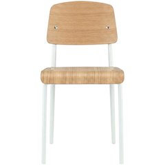 Wooden Dining Side Chair with Slatted Backrest for Dining Room, Natural White