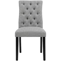 Button-Tufted Upholstered Fabric Parsons Chair, Light Gray
