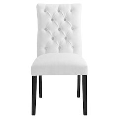 Button-Tufted Upholstered Fabric Parsons Chair, White