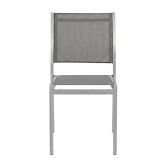 Aluminum Outdoor Side Chair with Open Lattice Back, Silver Gray