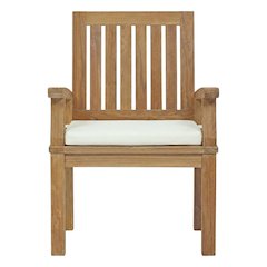 Teak Outdoor Dining Chair with Arms and Cushion for Patio Deck, Natural White