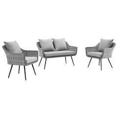 Endeavor 3 Piece Outdoor Patio Wicker Rattan Loveseat and Armchair Set