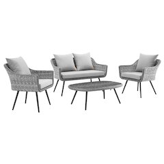 4 Piece Outdoor Wicker Rattan Loveseat Armchair and Coffee Table Set