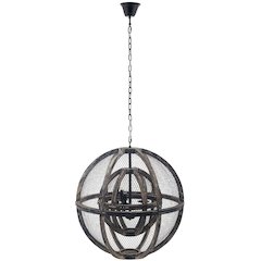 Gravitate Globe Rustic Oak Wood Pendant Light Chandelier