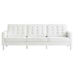 Tufted Vegan Leather Sofa, Faux Leather Couch for Living Room, Silver White