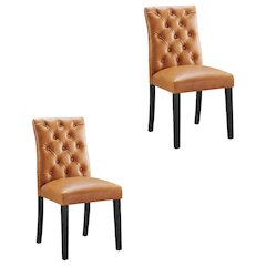 Vinyl-Upholstered Dining Chairs for Kitchen and Dining Room, Tan, Set of 2