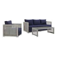 Aura 3 Piece Outdoor Patio Wicker Rattan Set