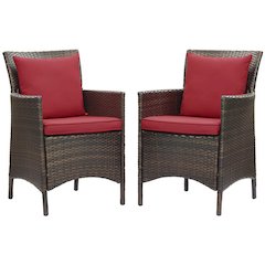Conduit Outdoor Patio Wicker Rattan Dining Armchair Set of 2