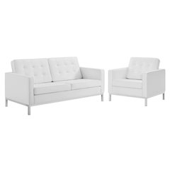 Loft Tufted Upholstered Faux Leather Loveseat and Armchair Set