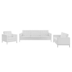 Loft 3 Piece Tufted Upholstered Faux Leather Set