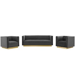 Sanguine 3 Piece Vertical Channel Tufted Upholstered Performance Velvet Set