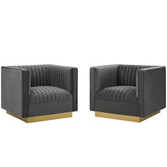 Vertical Channel Tufted Upholstered Performance Velvet Armchair Set of 2