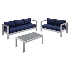 Shore 3 Piece Sunbrella Fabric Outdoor Patio Aluminum Set